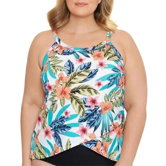 Swim Solutions Floral Print Montego Bay Underwire Tankini Top - Picture 1 of 9